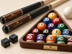 Billiards Starter Set in Black, ivory and brass — detail photograph