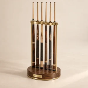 Brass Rail Cue Rack in Brushed brass and walnut — alternate photograph