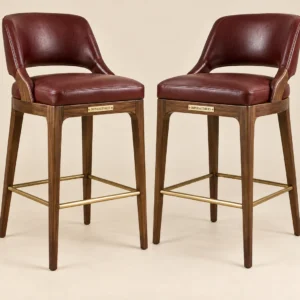 Lounge Spectator Stool (pair) in Oxblood leather and walnut — alternate photograph