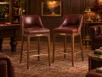 Lounge Spectator Stool (pair) in Oxblood leather and walnut — lifestyle photograph