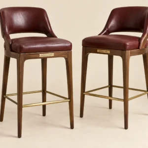 Lounge Spectator Stool (pair) in Oxblood leather and walnut — main photograph